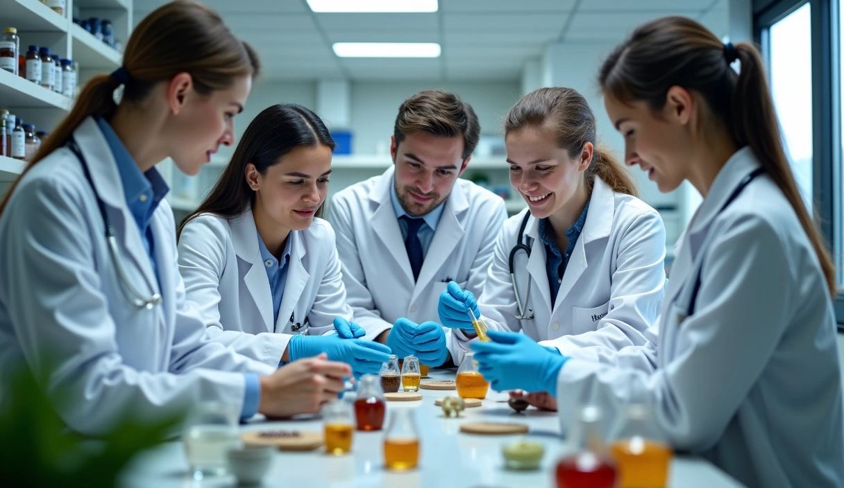 Zespół Glucorownowagab pracujący z naturalnymi składnikami w laboratorium, symbolizujący zaufanie i etykę.